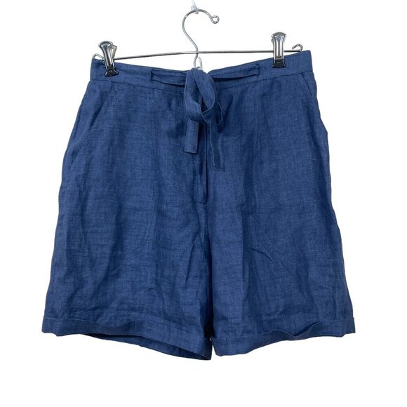 Vtg 90's Chelsea Campbell Women's 4P 100% Linen High Waist Navy Belted Shorts - Picture 3 of 5
